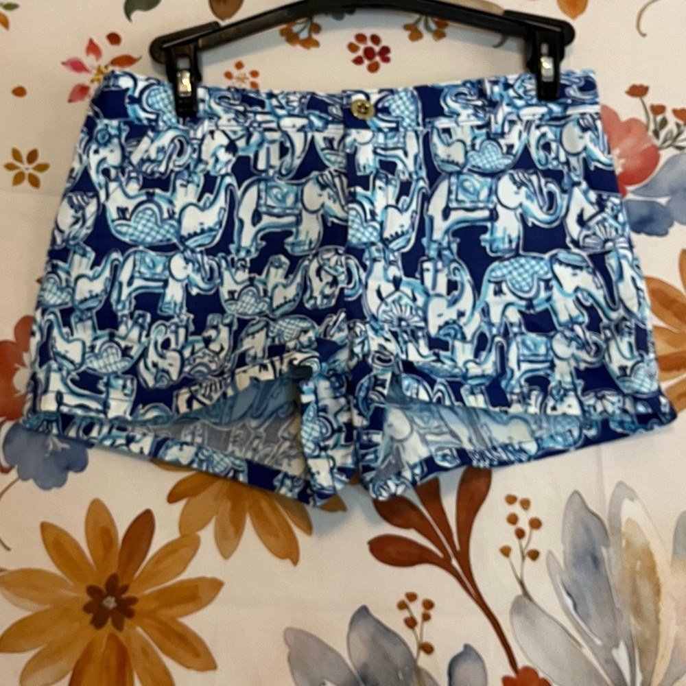 Lilly Pulitzer Girls 14 Shorts Blue Elephant Lightweight Preppy Safari DAK